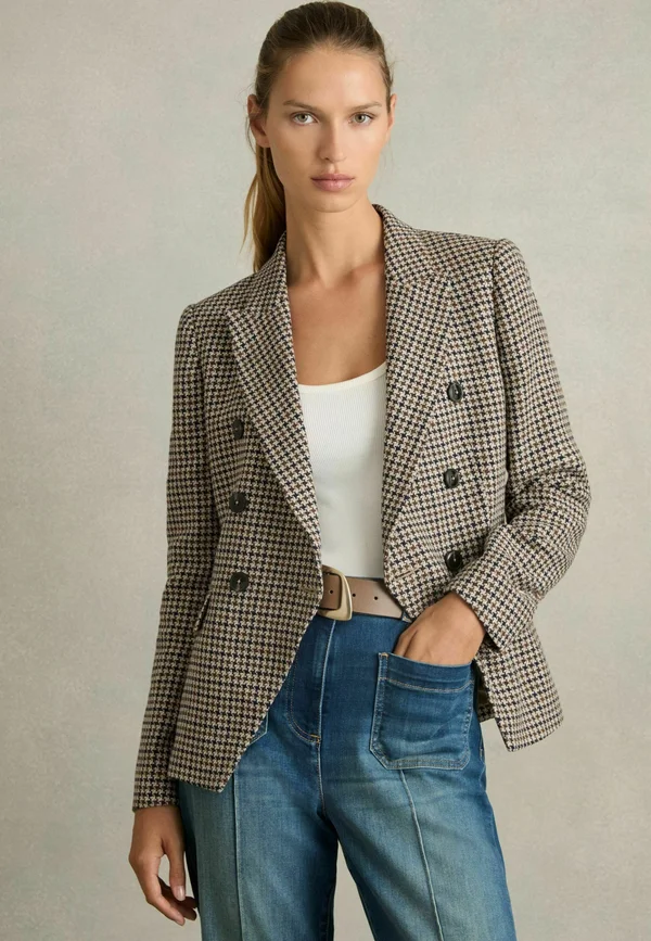 REGULAR FIT - EVIE DOUBLE BREASTED HOUNDSTOOTH-CHECK  - Blazer - navy neutral check