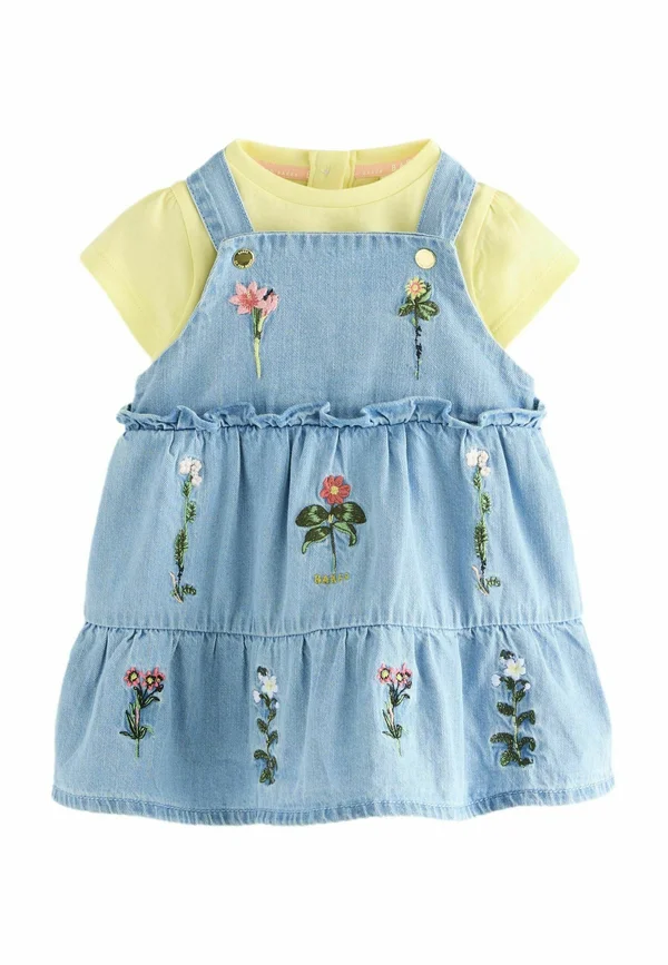 REGULAR FIT FLORAL EMBROIDERED SET - Denim dress - blue