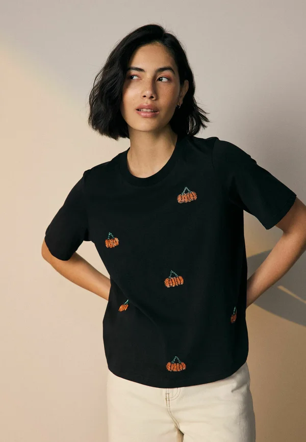 REGULAR FIT - HALLOWEEN PUMPKIN SPARKLE SHORT SLEEVE - Print T-shirt - black