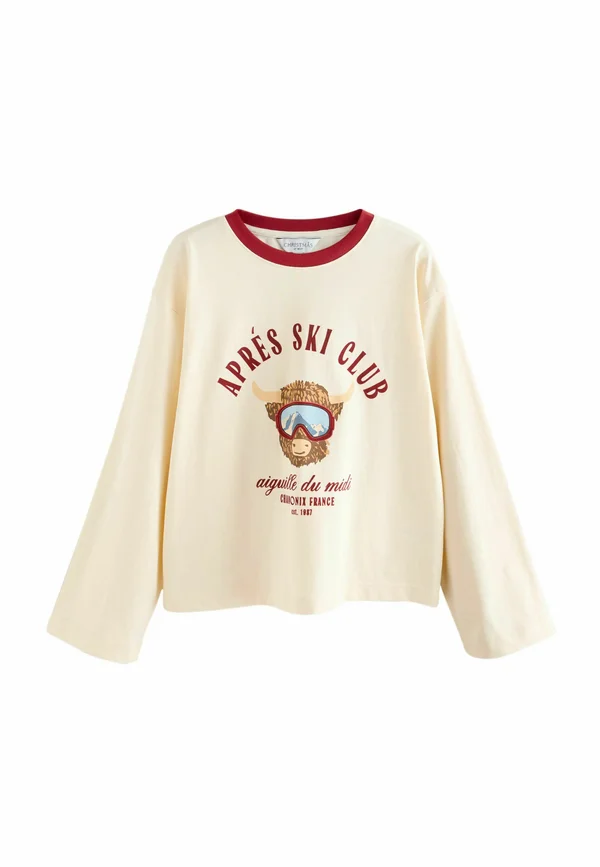 REGULAR FIT - HAMISH SKIING CHRISTMAS GRAPHIC PRINTED - Long sleeved top - ecru and burgundy red