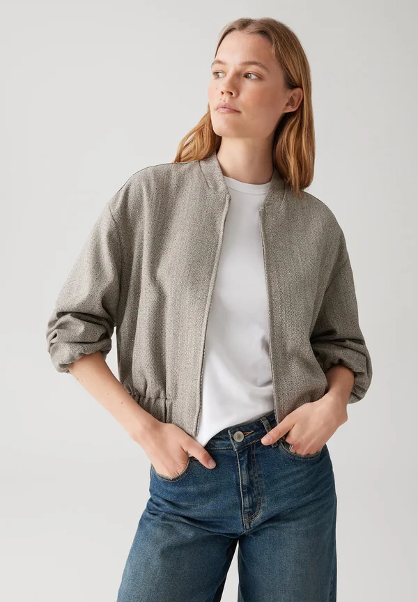 REGULAR FIT HERRINGBONE - Bomber Jacket - macadamia