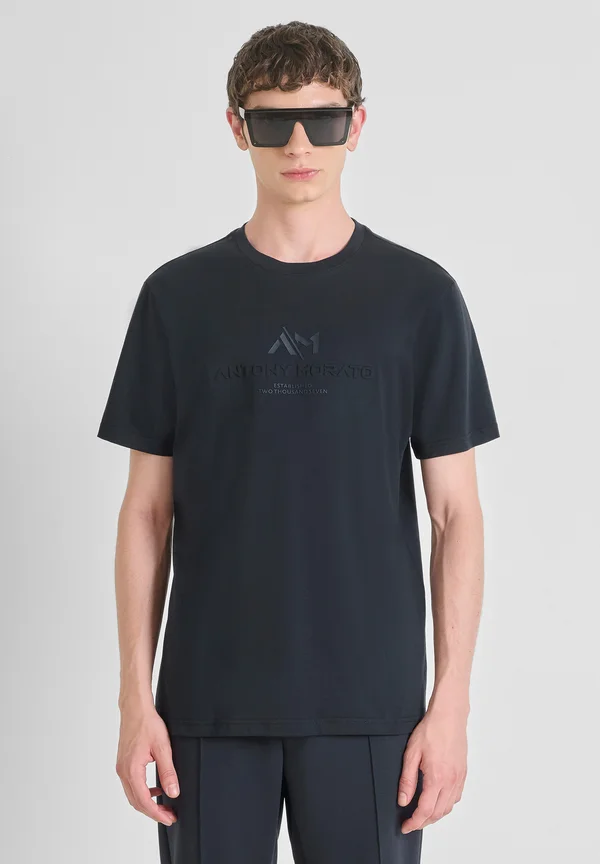 REGULAR FIT IN FABRIC AND EMBOSSED LOGO - Print T-shirt - dark blue