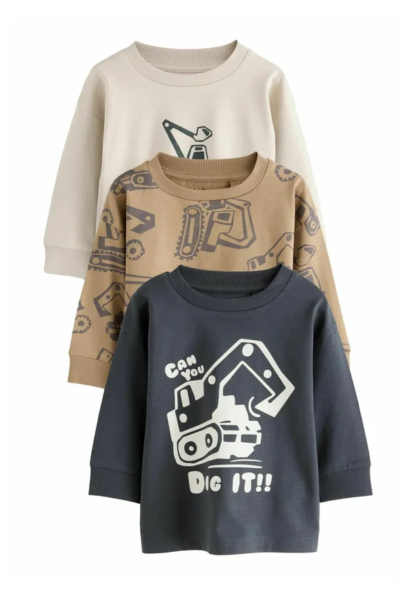 REGULAR FIT - LONG SLEEVE GRAPHIC PRINT 3 PACK  - Long sleeved top - black/brown digger