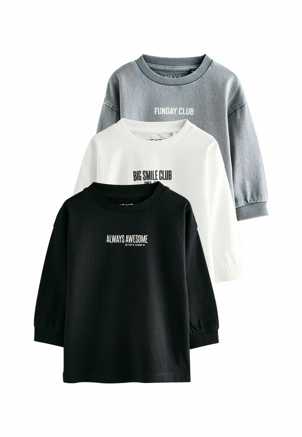 REGULAR FIT - LONG SLEEVE GRAPHIC PRINT 3 PACK  - Long sleeved top - black grey white slogan