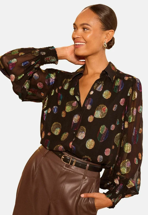REGULAR FIT - PRINTED LONG SLEEVE  - Button-down blouse - black metallic spot