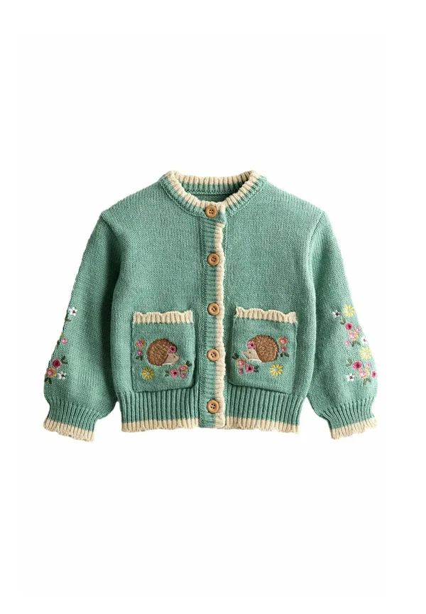 REGULAR FIT - SCALLOP EDGE EMBROIDERED POCKET - Cardigan - green