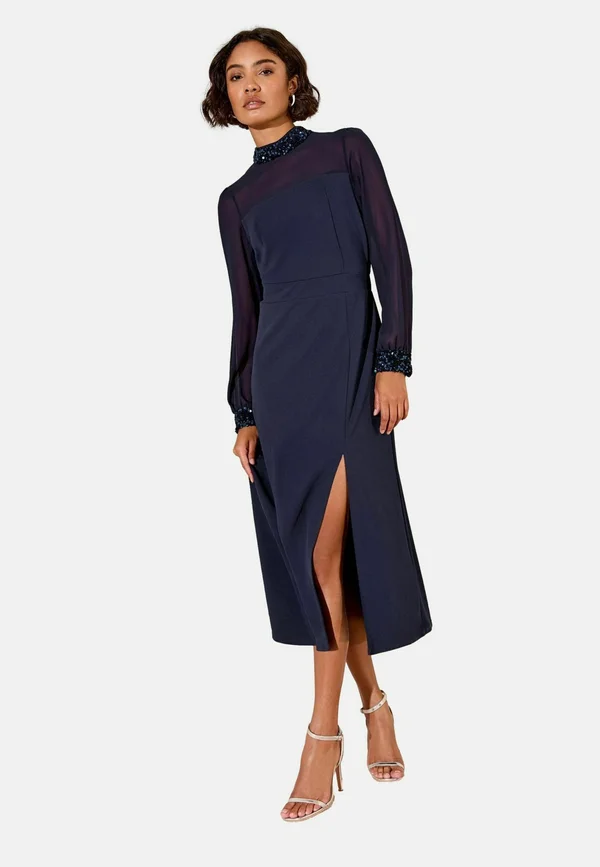 REGULAR FIT - SEQUIN TRIM MIDI - Day dress - navy blue