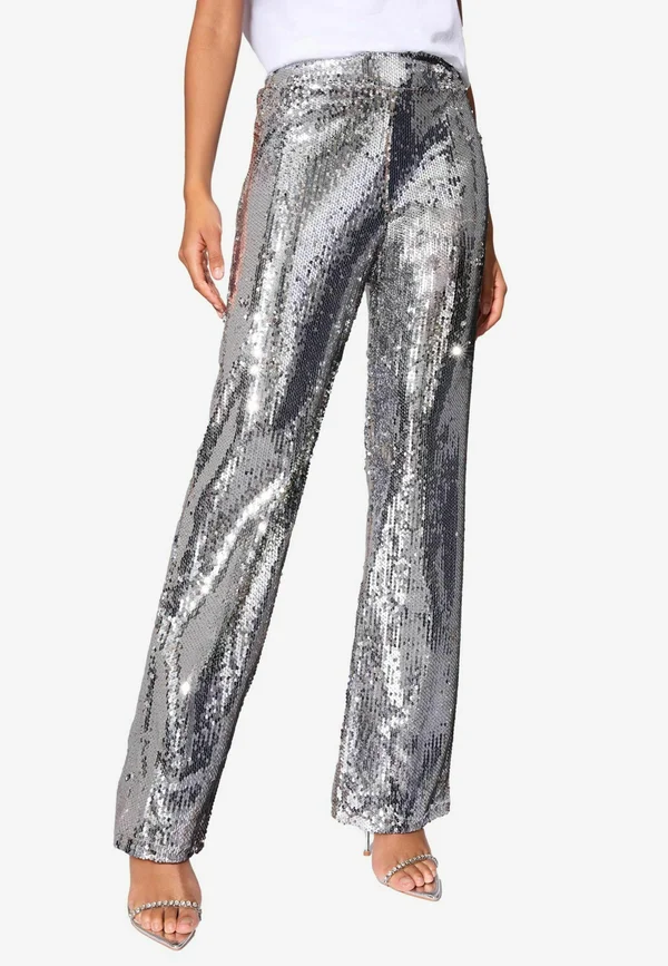 REGULAR FIT - SEQUIN - Trousers - silver