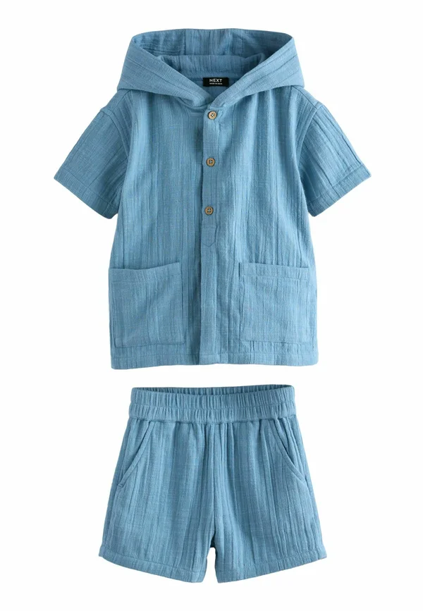 REGULAR FIT - SHORT SLEEVE TEXTURE HOODED SET - Shorts - blue