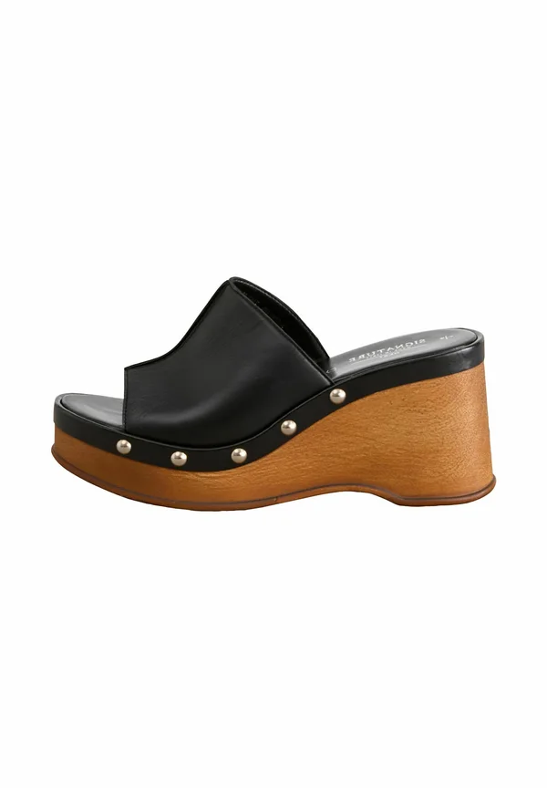 REGULAR FIT - SIGNATURE PREMIUM  ROUND PEEP TOE STUD - Clogs - black