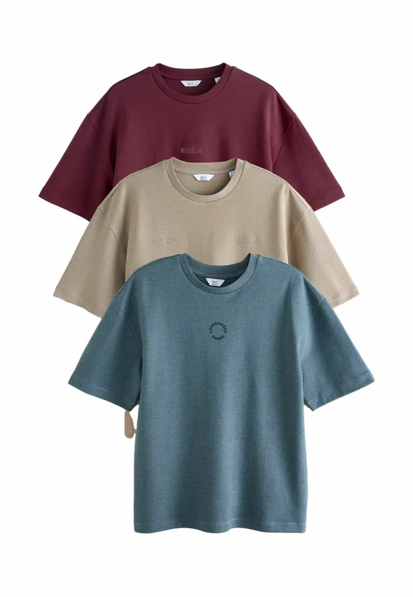 REGULAR FIT-SMART SOFT  3 PACK - Print T-shirt - stone   burgundy red   blue