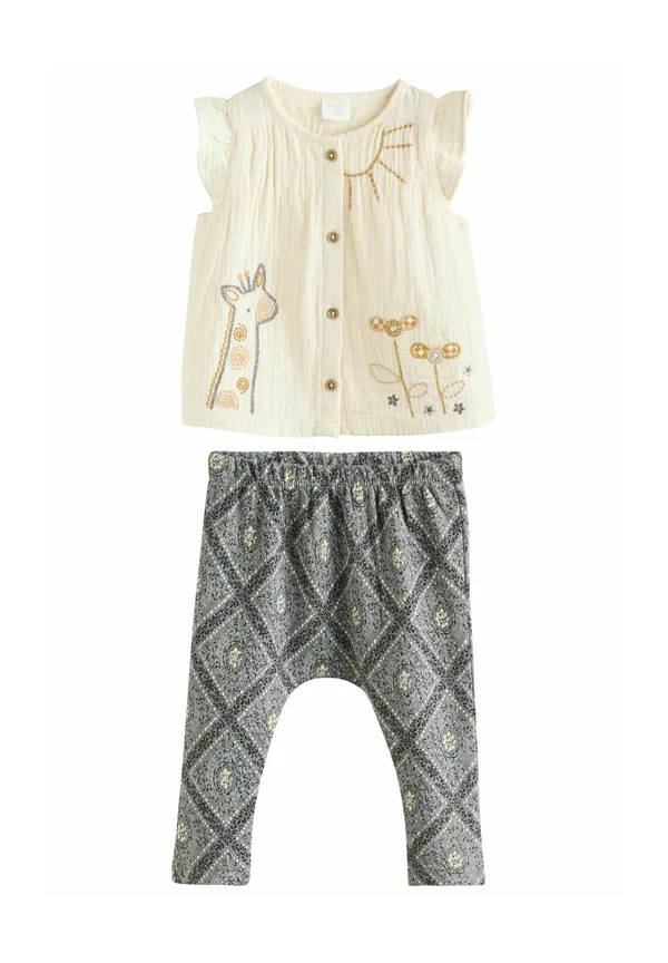 REGULAR FIT STITCHED ANIMAL  AND PRINTED SET - Leggings - Trousers - cream grey giraffe