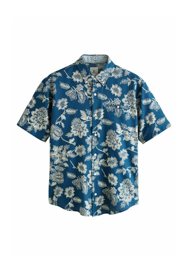 REGULAR FIT - TEXTURED FLORAL PRINT SHORT SLEEVE - Shirt - blue