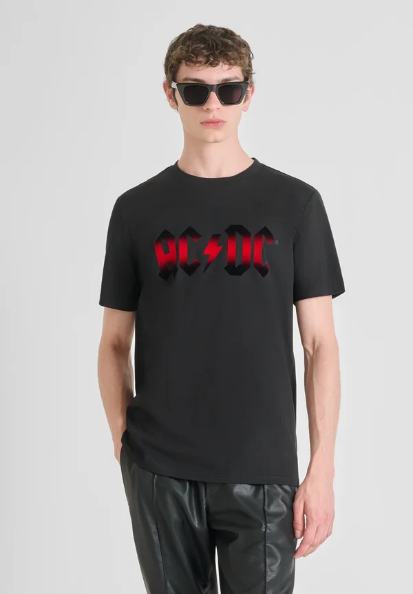 REGULAR FIT WITH FLOCK - Print T-shirt - black