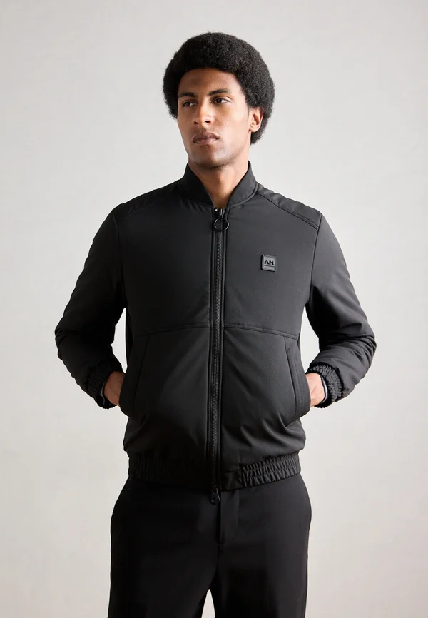 REGULAR FIT WITH LOGOED METAL BADGE ON RUBBER PATCH - Bomber Jacket - black