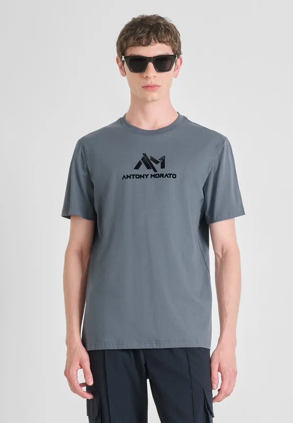 REGULAR FIT WITH RUBBER FLOCK LOGO - Print T-shirt - royal blue