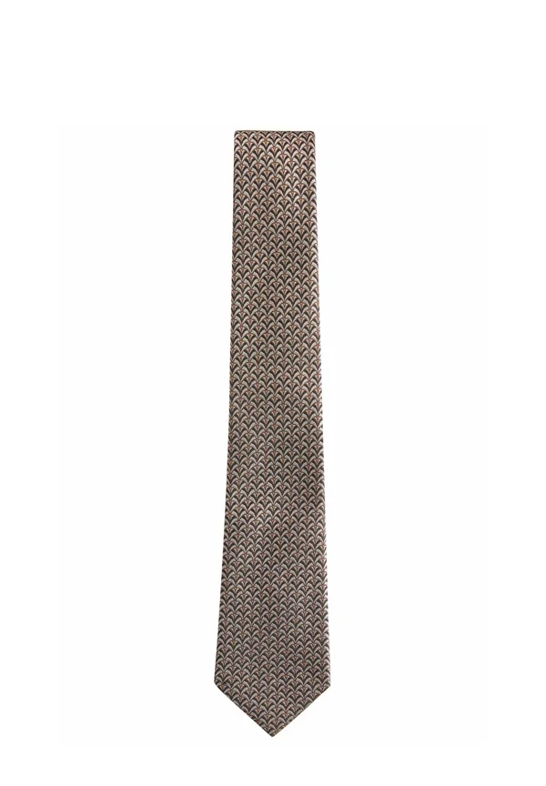 REGULAR - Tie - neutral brown geometric