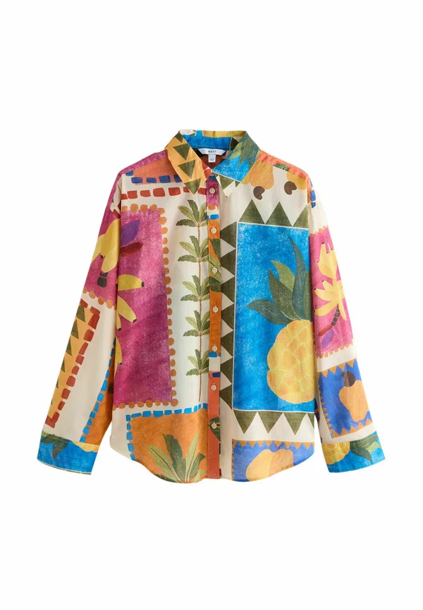 RELAXED LONG SLEEVE LIGHTWEIGHT - Button-down blouse - multicoloured pineapple placement print