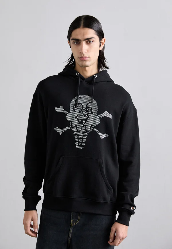 RHINESTONE CONES & BONES POPOVER HOOD - Hoodie - black