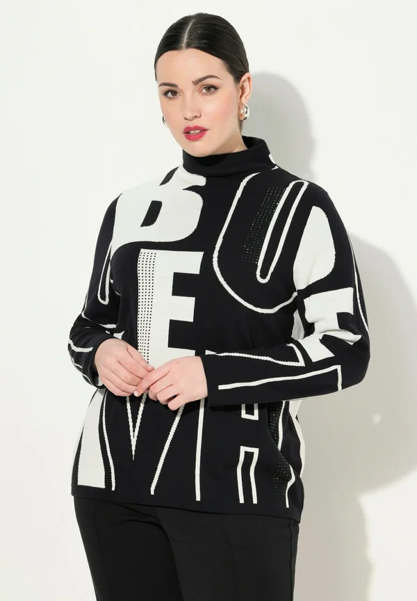 RHINESTONE DETAIL TURTLENECK - Jumper - black