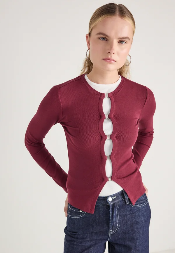 RIB BUCKLE TOP - Cardigan - tawny port