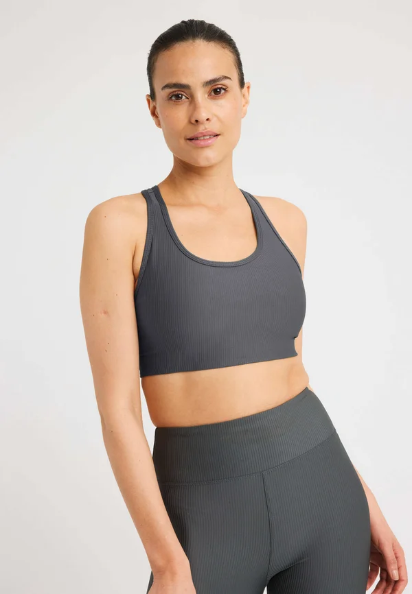 RIBBED R - Medium support sports bra - dark shadow