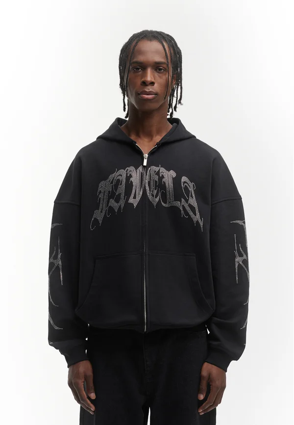 RIBCAGE RHINESTONE FRONTZIP UNISEX - Zip-up sweatshirt - black