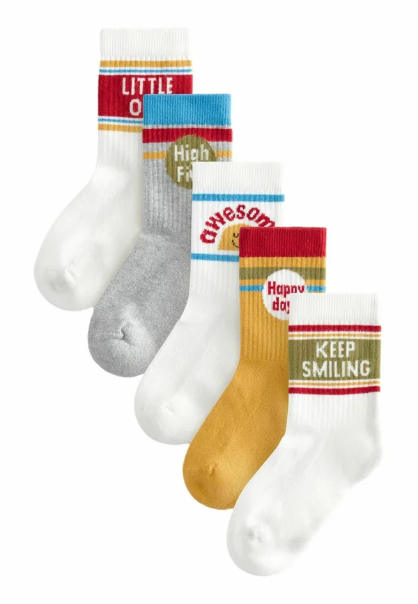 RICH 5 PACK - Socks - ecru mustard red retro slogan