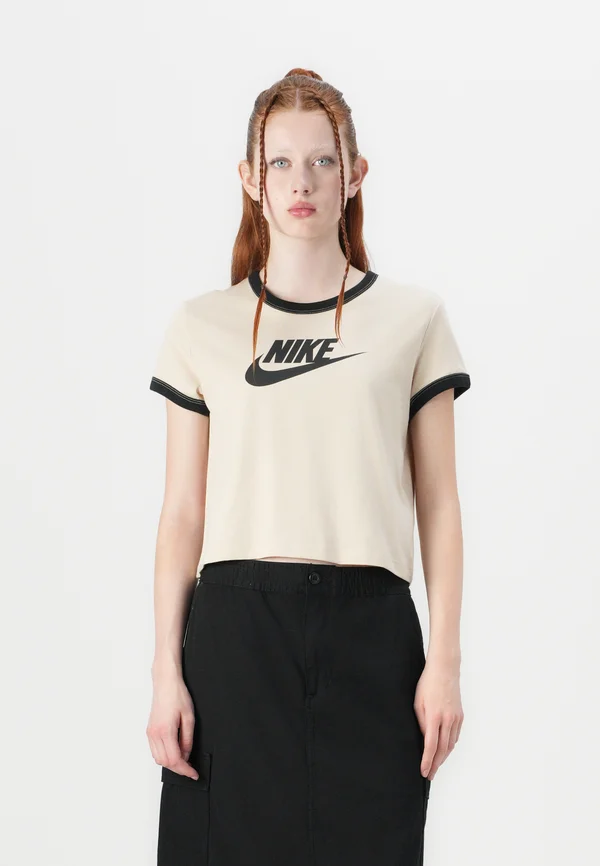 RINGER TEE RUN - Print T-shirt - sanddrift/black
