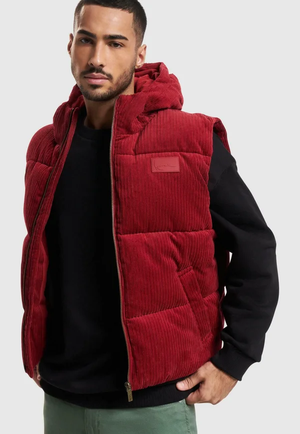 RUBBERSIGNATURE CORDUROY PUFFER - Waistcoat - dark red