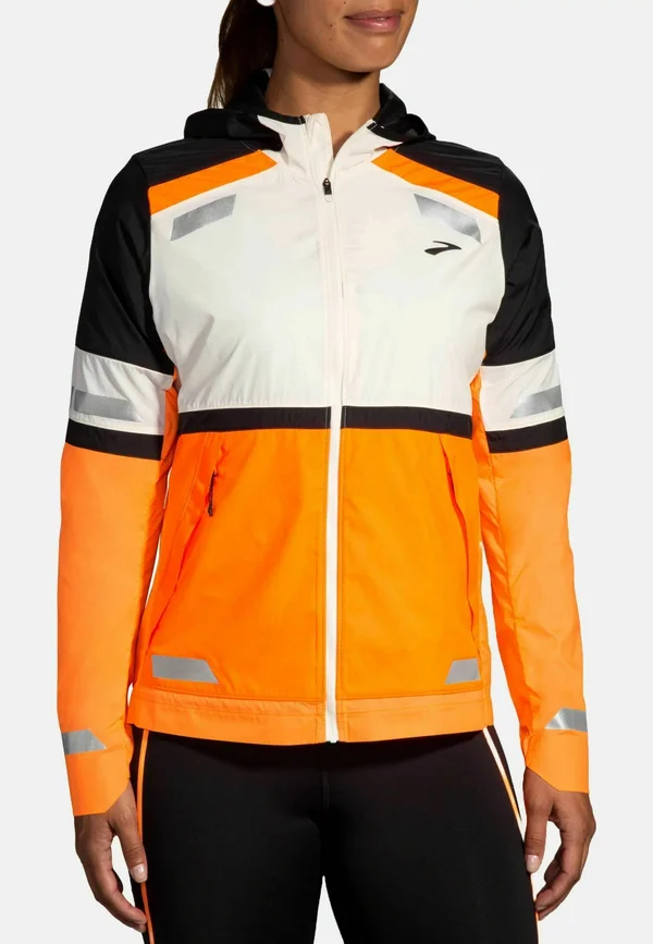 RUN VISIBLE 2.0 - Running jacket - ecru fluoro flash black