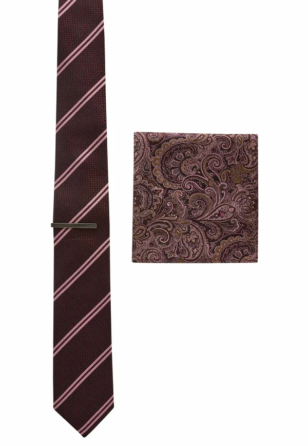SAGE WITH FLORAL SET - Pocket square - grape pink stripe paisley