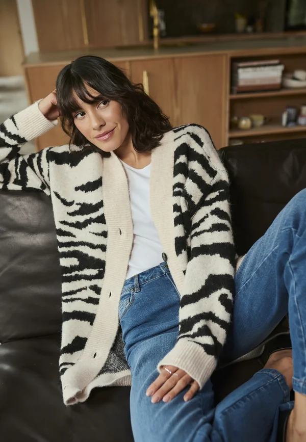 SANDRA - Cardigan - turtledove black animal