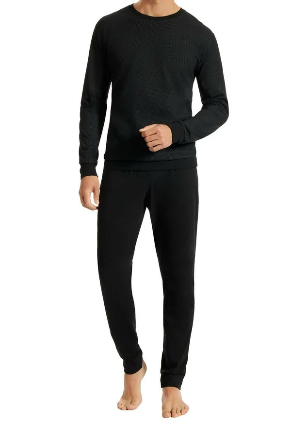 SCHLAFANZUG LANG MIT BÜNDCHEN RUNDHALS - Pyjama set - schwarz