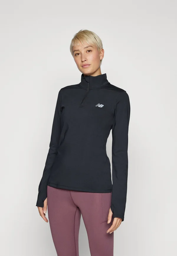 SCRIPT QUARTER ZIP - Long sleeved top - black