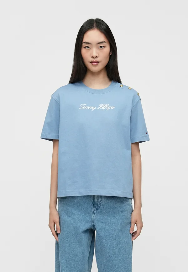 SCRIPT TEE - Print T-shirt - clear water