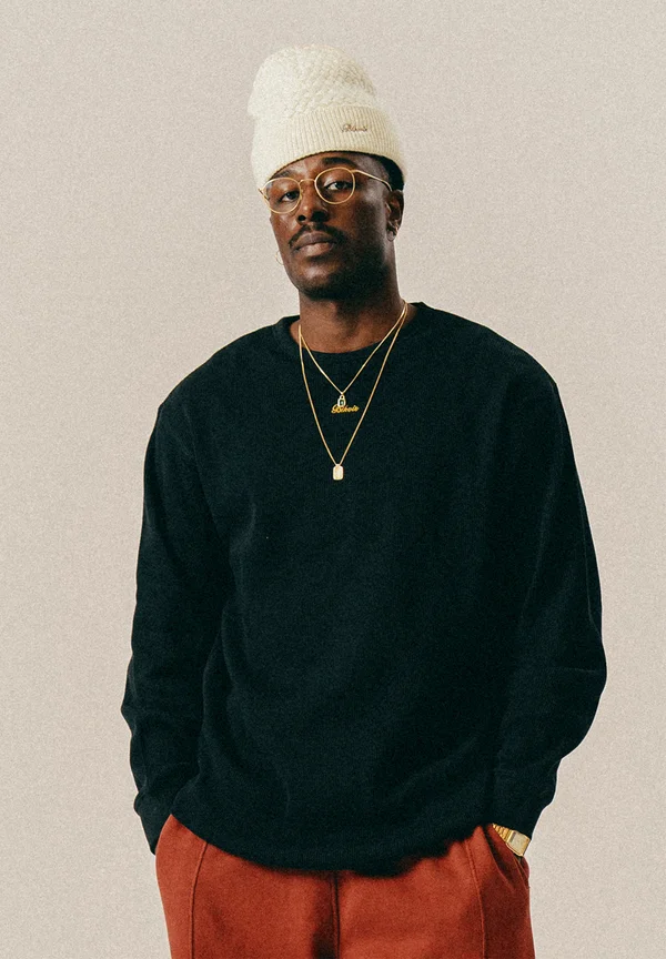 SCRIPT WAFFLE - Long sleeved top - black