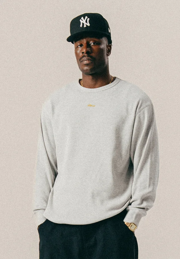 SCRIPT WAFFLE - Long sleeved top - mid grey heather