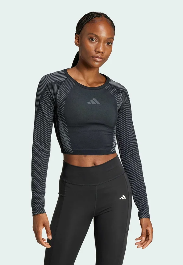 SEAMLESS KNITTED LONG SLEEVE LONG-SLEEVE - Long sleeved top - black   grey six