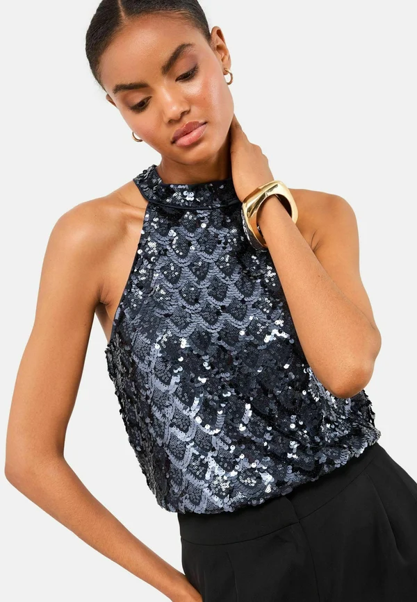 SEQUIN HALTER NECK  - Blouse - navy