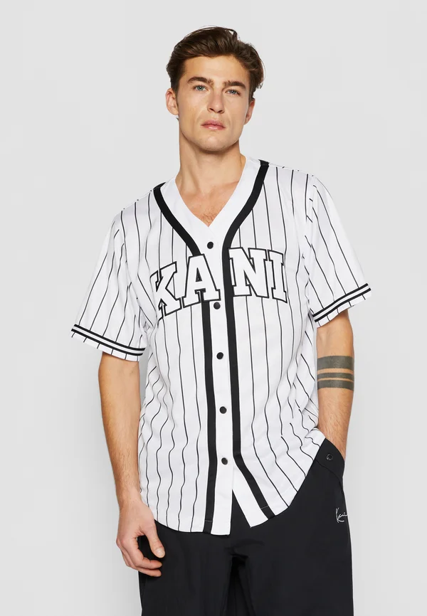 SERIF PINSTRIPE BASEBALL SHIRT - Shirt - white