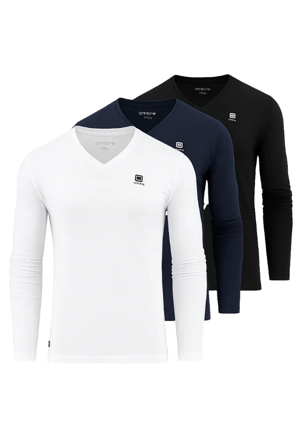 SET OF 3 - Long sleeved top - white navy black