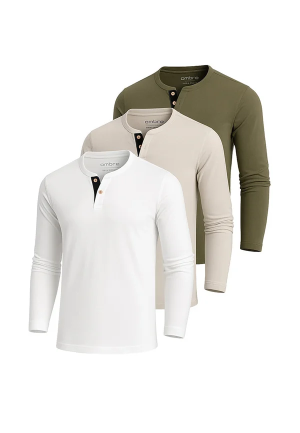SET OF 3  - Long sleeved top - white olive light grey