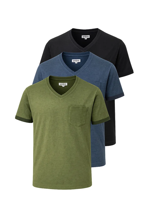 SET OF 3 OM - Basic T-shirt - olive navy black