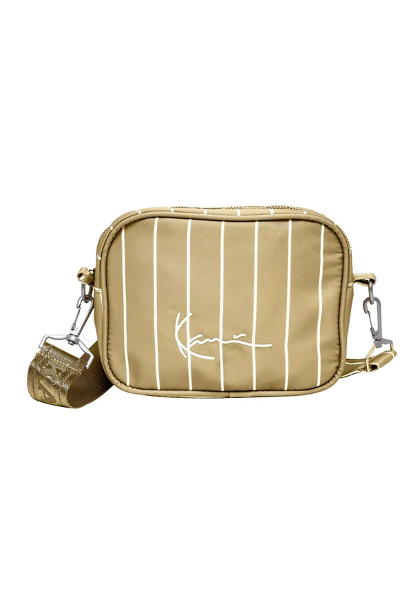 SIGNATURE PINSTRIPE MESSENGER - Cross body bag - sand/white