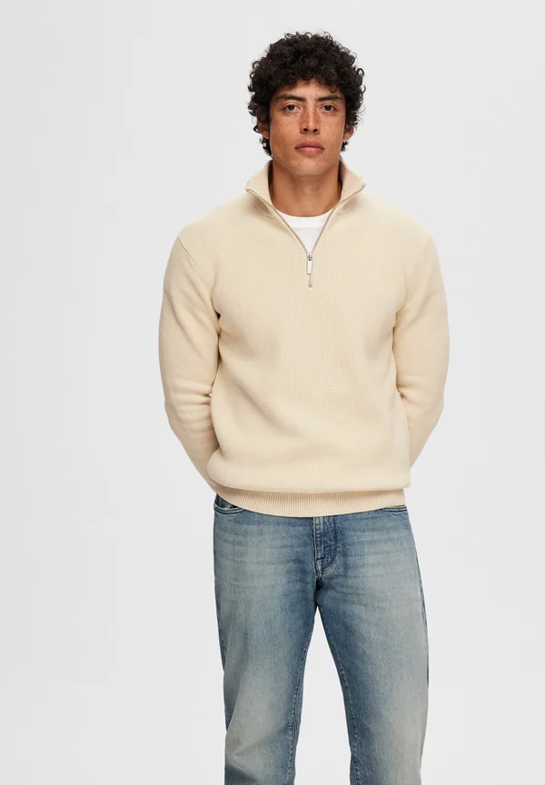 SLHDANE STRUCTURE HALF ZIP - Jumper - oatmeal