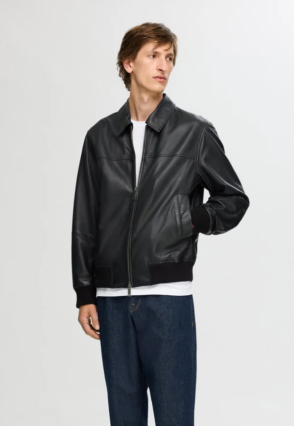 SLHDEON JACKET - Leather jacket - black