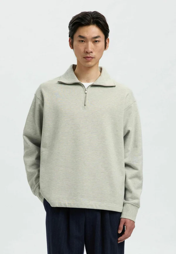 SLHRELAXARON HALF ZIP - Sweatshirt - light grey melange