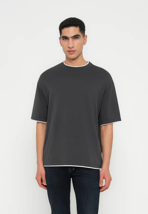 SLHRELAXFELIX CONTRAST O NECK TEE - Basic T-shirt - asphalt