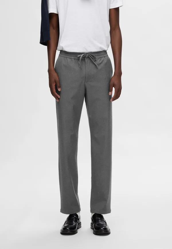 SLHSTRAIGHT ROBERT STRING PANTS FLEX - Trousers - grey melange